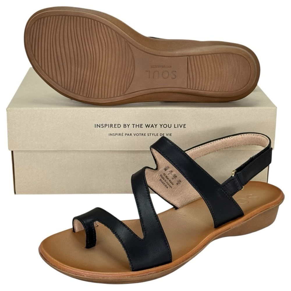Soul Naturalizer Shakina Black Faux Leather Toe Ring Womens Sandals Size 10M - Picture 13 of 13